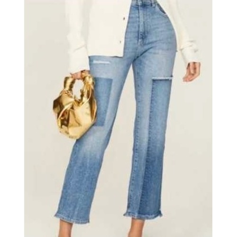 NWT DL1961 Patti Straight High-rise Vintage Ankle Jeans Size 29 Blue Patches